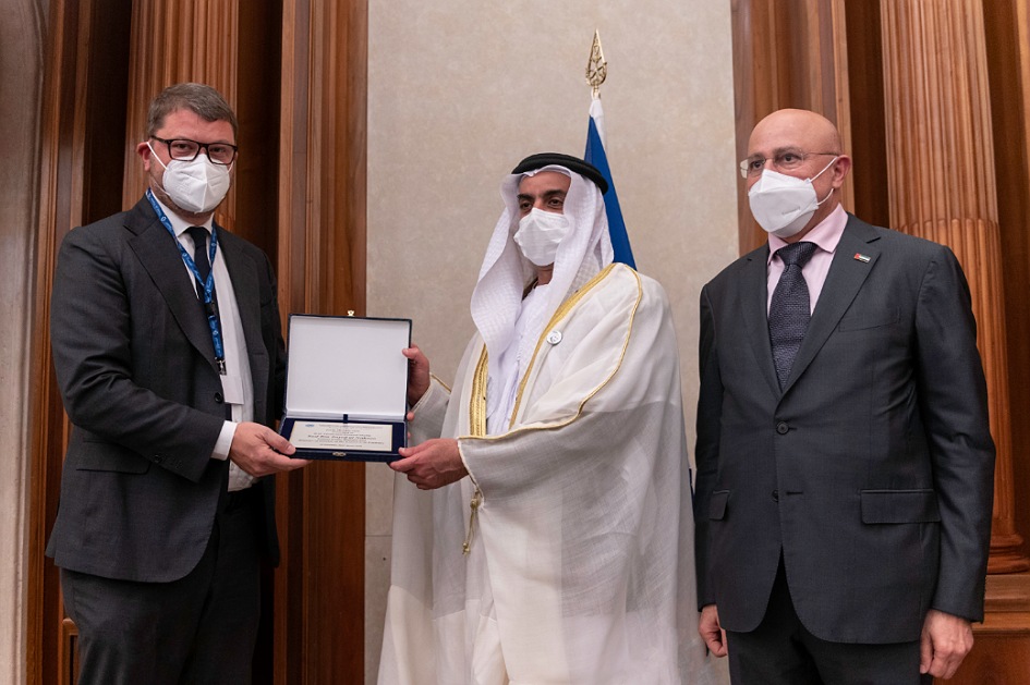 Saif bin Zayed receives the award of the Parliamentary Assembly of the Mediterranean given to the UAE in recognition of its role in promoting integrated global action  