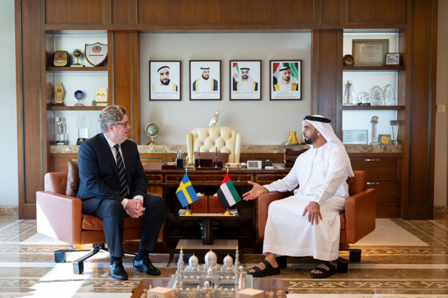 Saif bin Zayed Holds Talks with Swedish Minister of Justice